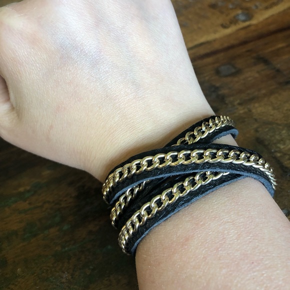 Black And Gold Faux Leather Wrap Bracelet - Picture 1 of 4